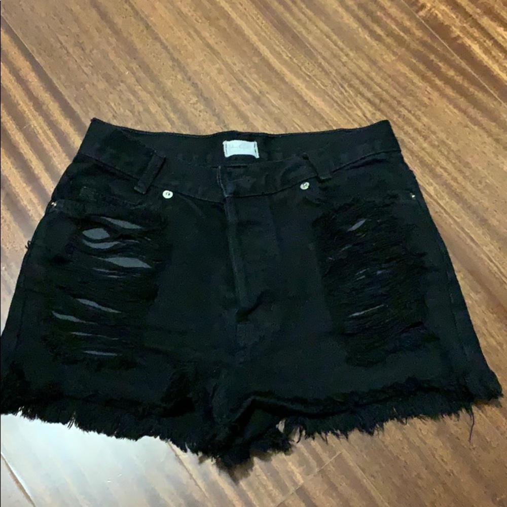Black Ripped Denim Shorts
